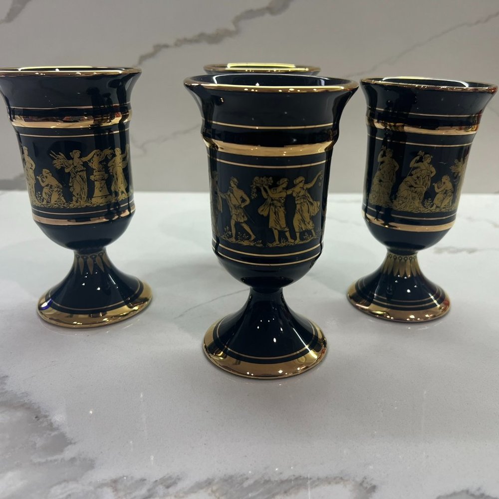 Vintage Hand made E M Greek Goblets in embellished in 24K Gold
